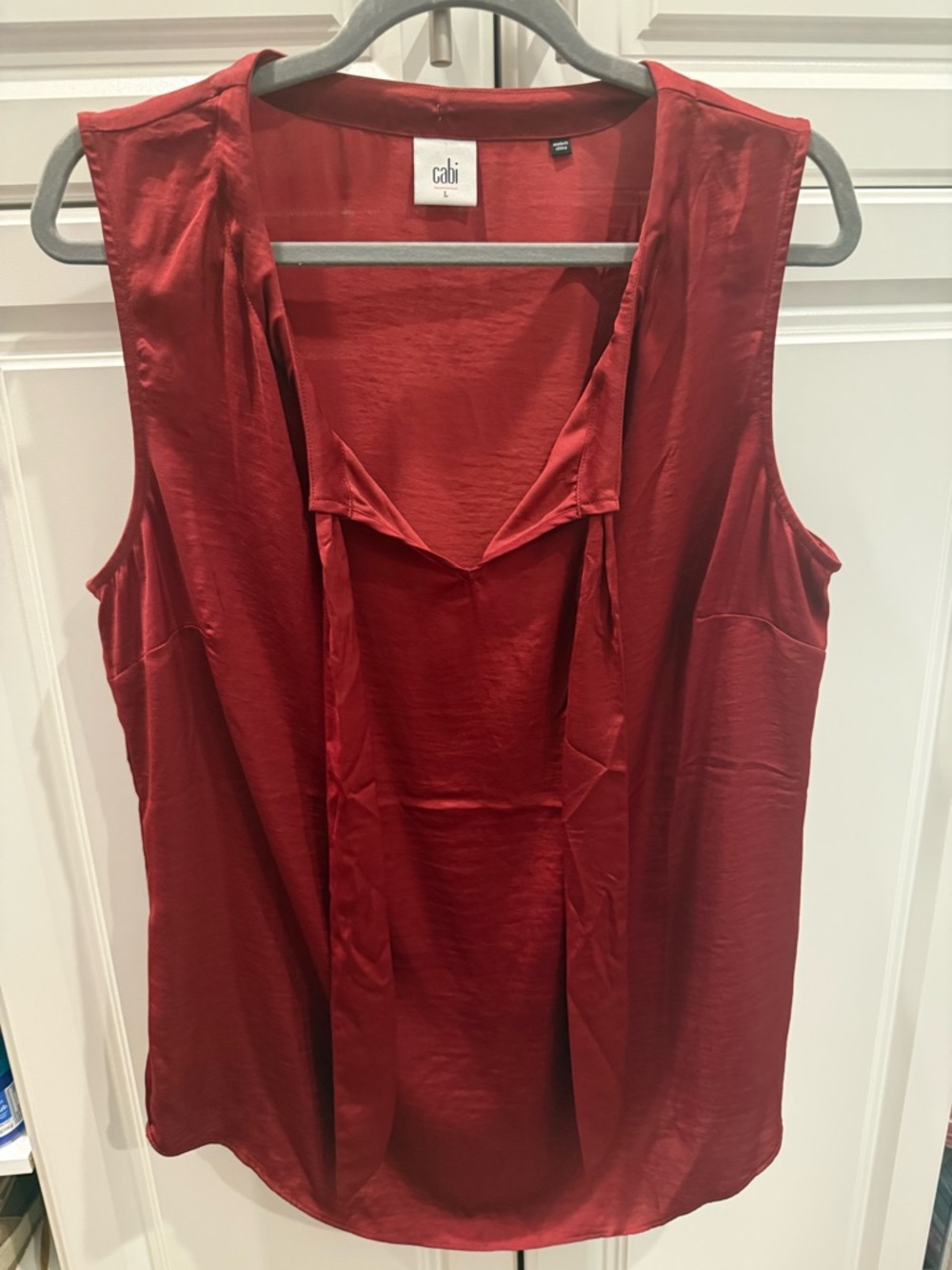 CAbi Satin V-Neck Sleeveless Tank in Crimson Red